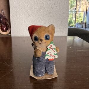 Vintage Josef Originals George Good Flocked Cat “MERRY X’MAS” Figurine
